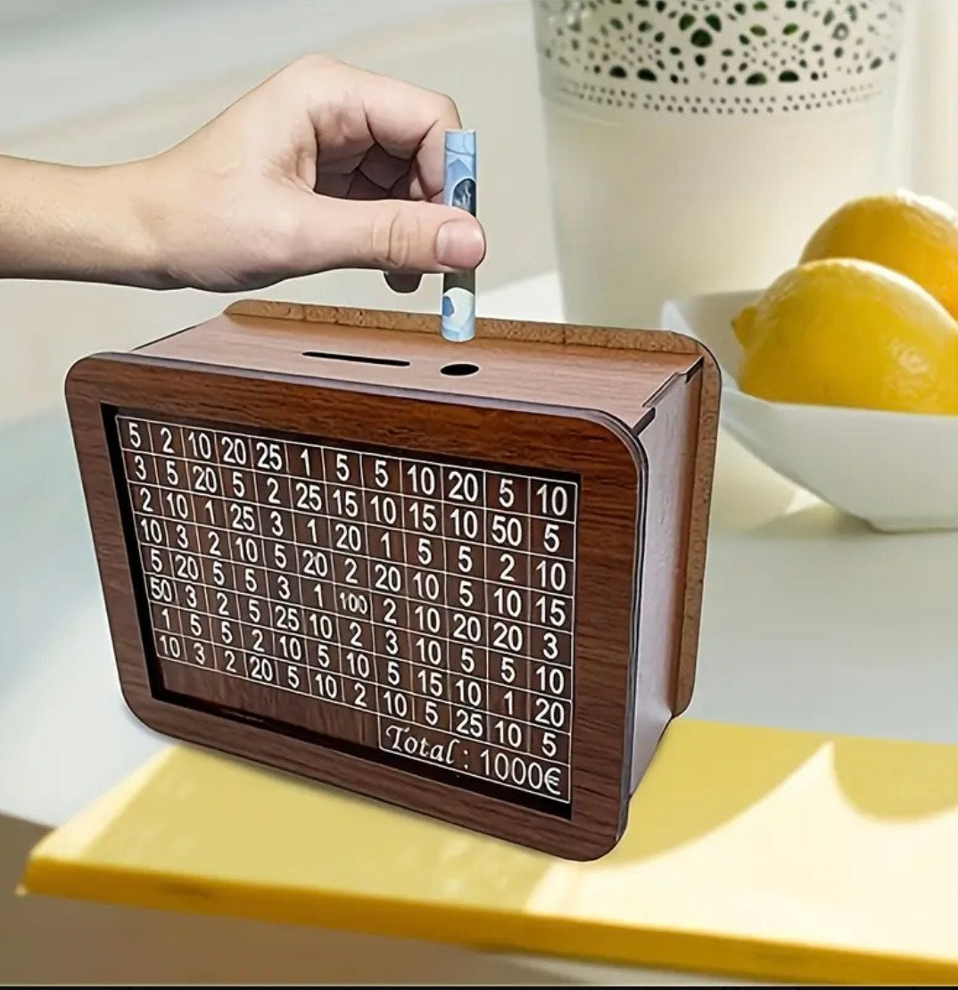 Boîte à monnaie réutilisable en bois avec compteur d'objectif d'épargne